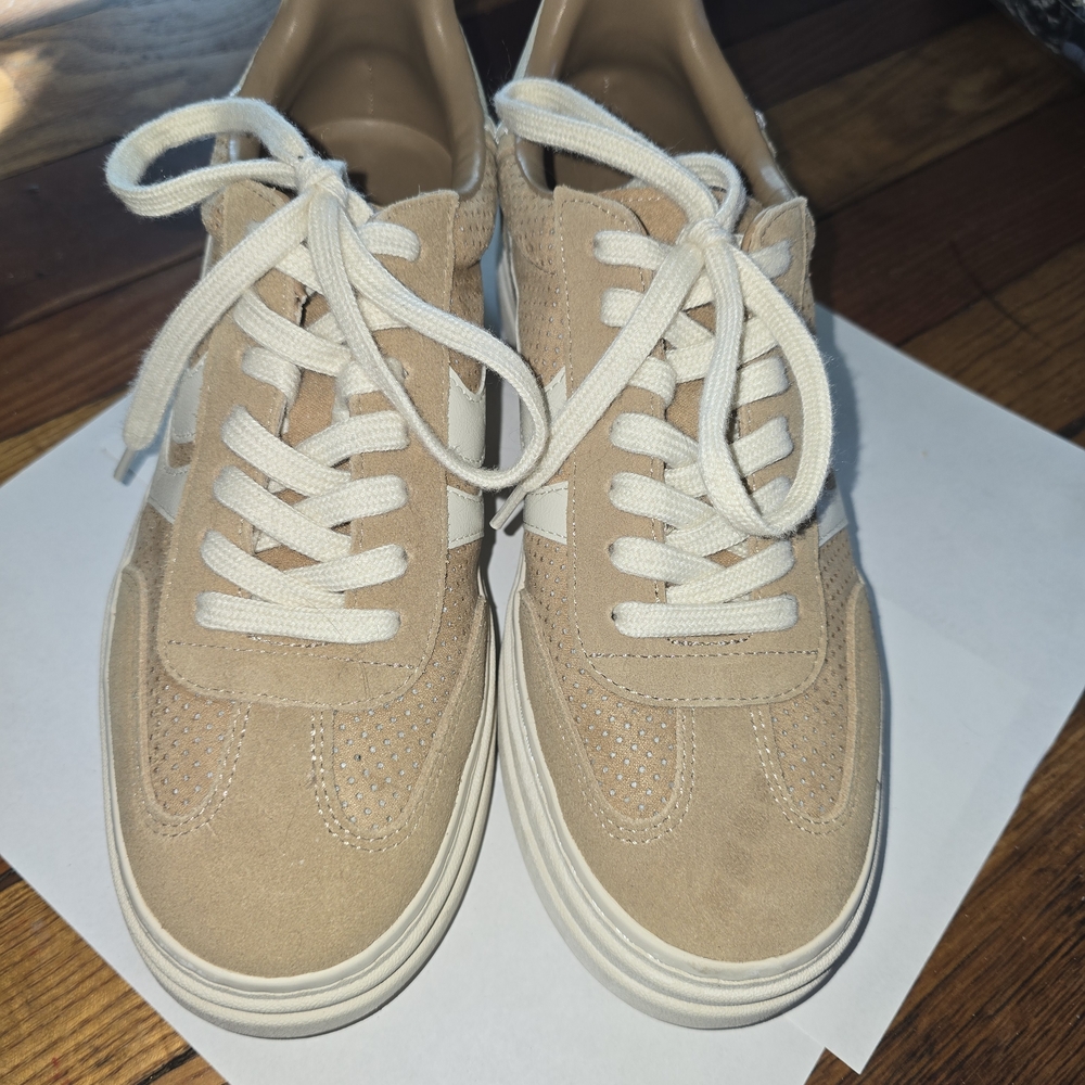 Steve Madden Beige Suede Sneakers with Cream Laces